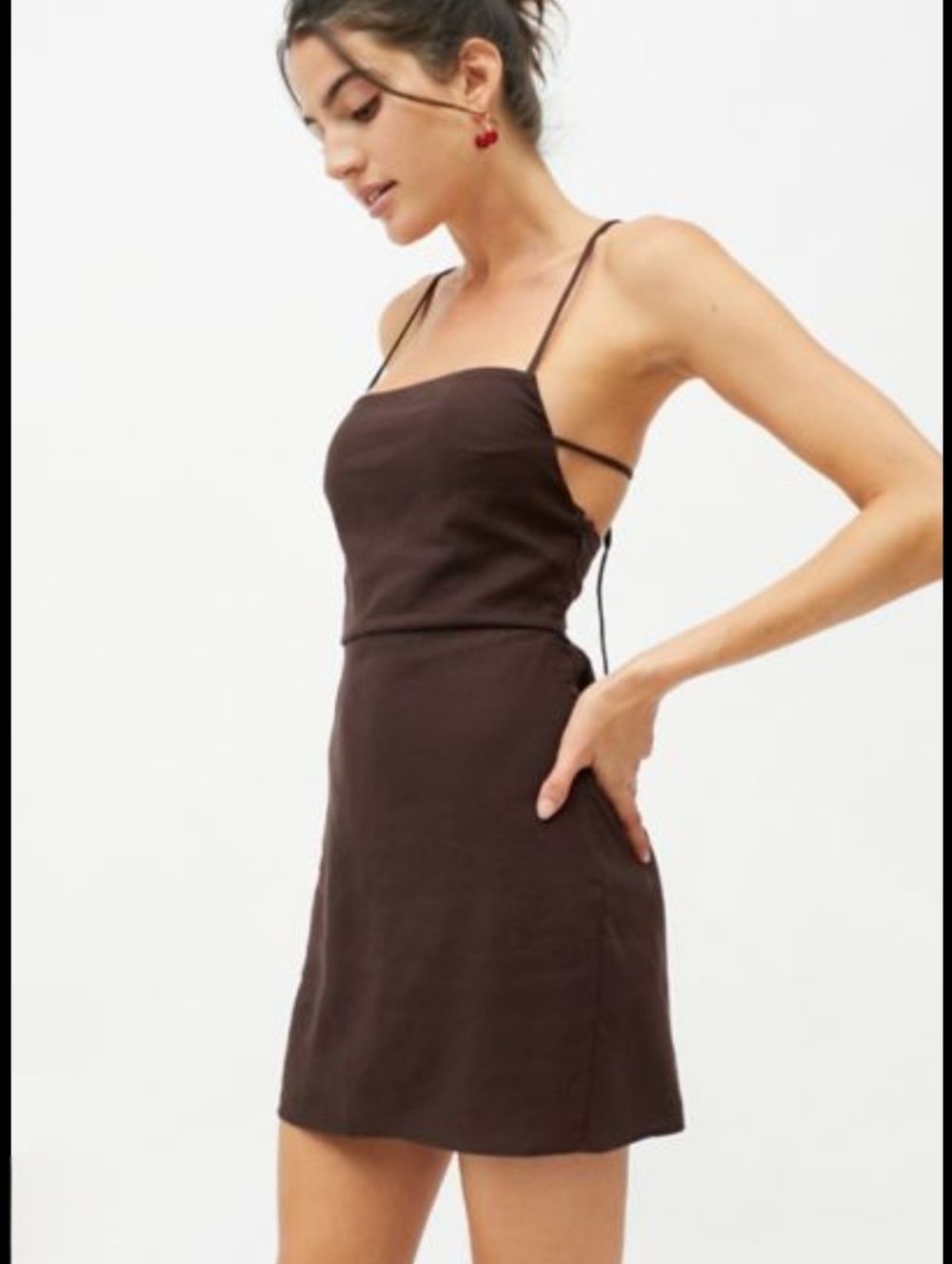Urban Renewal Eco Linen Chocolate Mini Smocked Open Back Dress Sz S
